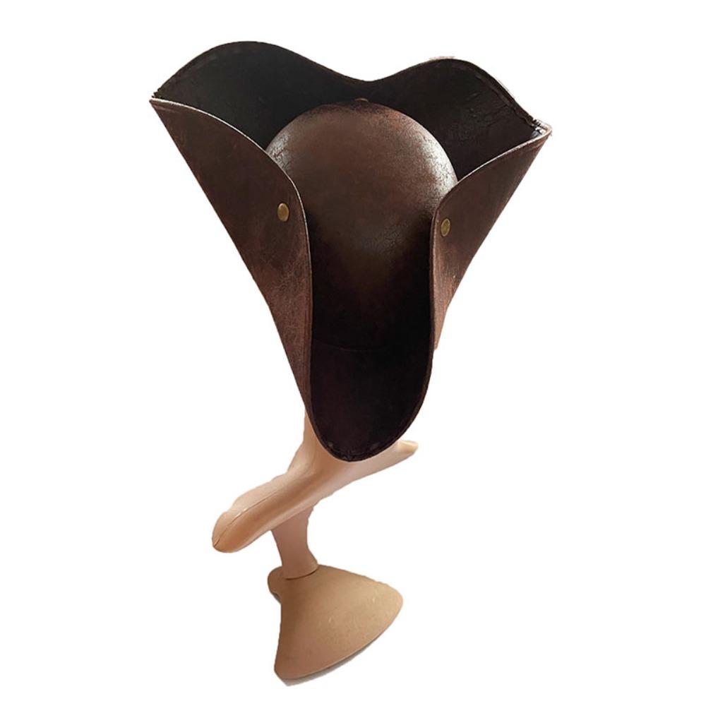 Triangular Captain Tricorn Hat PU Leather Masquerade Party Cosplay Hat  Performance