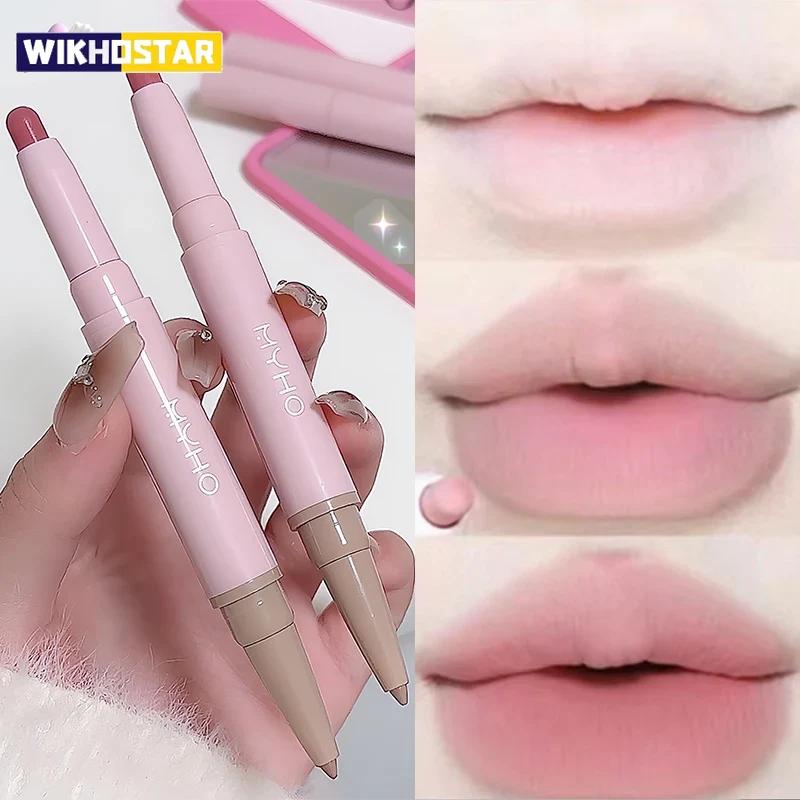 Double-head Matte Lipstick Waterproof Velvet Nude Pink Lip Liner Pencil Sexy Red Brown Pigment Lips Makeup Long Lasting Lip Tint