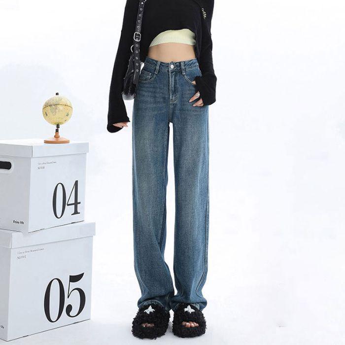 

Женские джинсы с высокой посадкой и широкими штанинами в стиле ретро: Стройная фигура «груша», в пол Medium