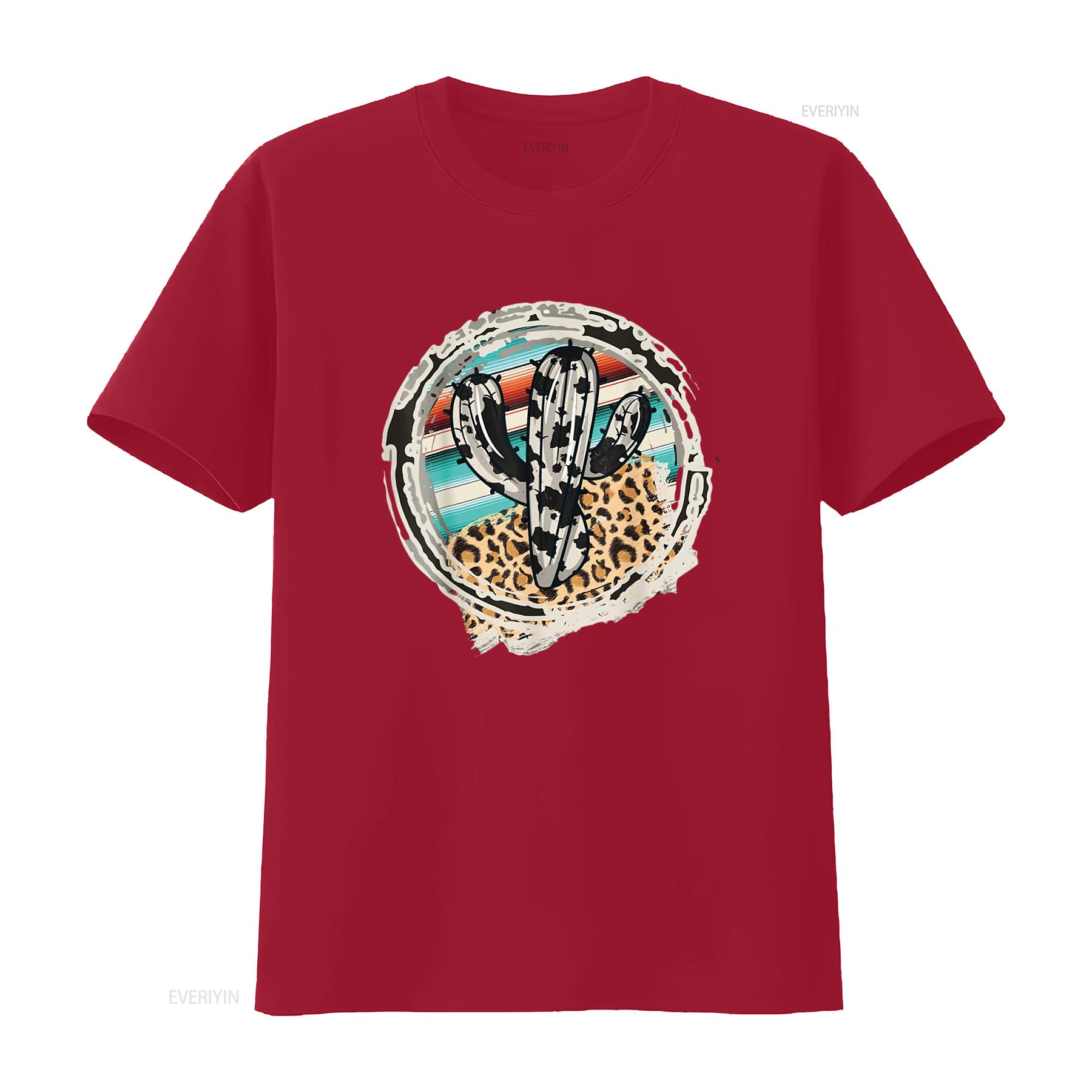 

Leopard Cow Pattern Cactus Serape Print Cowgirl Ro Trendy T Shirt for Women Stylish and Comfortable vintage Washed graphic S