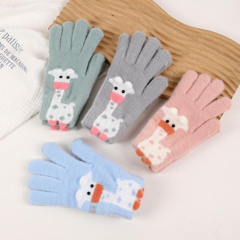 Women's Winter Giraffe Touchscreen Plush Fleece-Lined Knitted Gloves