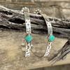 Vintage Silver Color Metal Carving Pattern Earrings Ethnic Square Inlaid Imitation Turquoise Hoop Earrings Jewelry