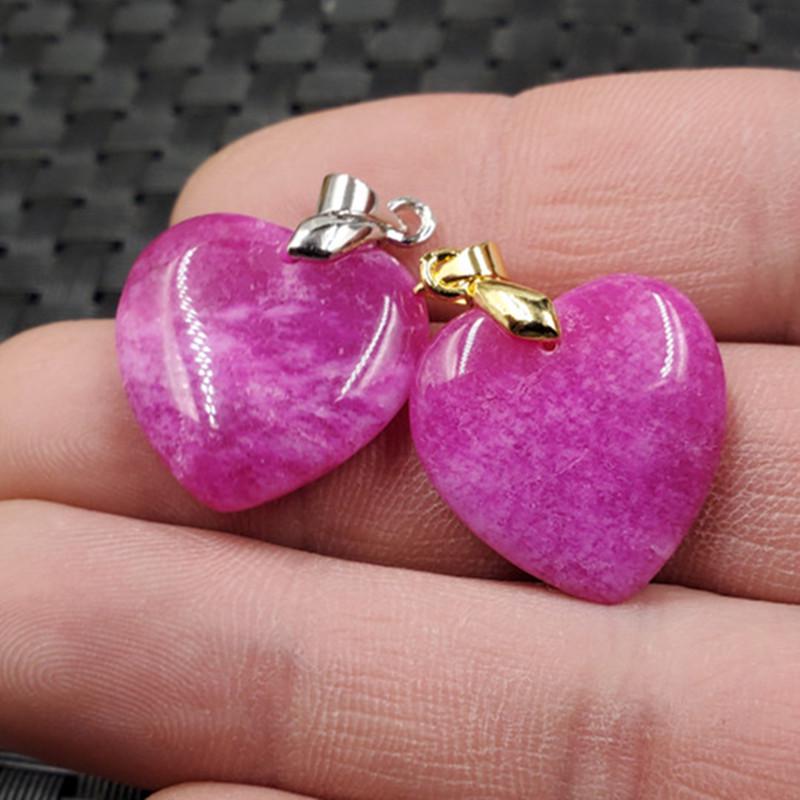 Jade & Pink Quartz Heart-Shaped Pendant Necklace Silver Model 20x20mm