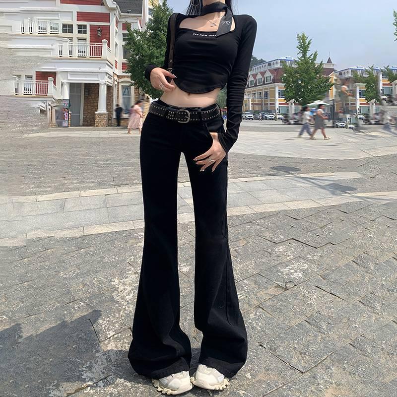 American Style Spicy Girl Wide-Leg Bell Bottom Jeans - Low Waist, Floor Length, Versatile Autumn Pants for Women