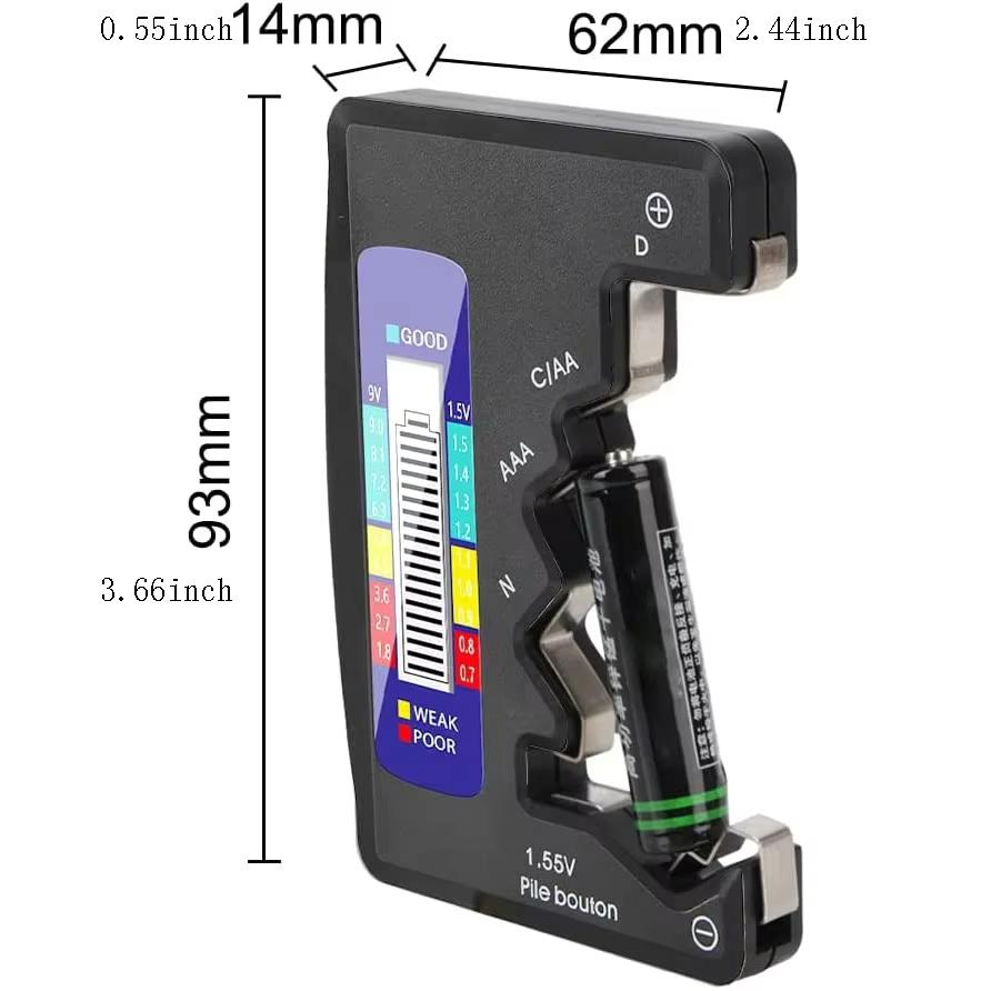 LCD Display Digital Battery Tester for C D N AA AAA 9V Button Cell Batteries Portable Battery Capacity Indicator Battery Level Tester Voltage Meter