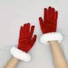 Mit Kunstfellbesatz Feiertags-Fäustlinge Kurze Samthandschuhe Mode Weihnachten Rote Handschuhe Herren Damen