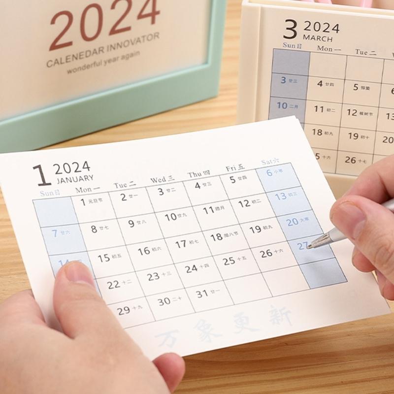Multifunctional Desk Pencil Holder with 2024 Monthly Calendar, Office Desktop Organizer Pen Holder for Student Teacher