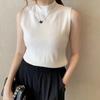 Modisches Strick-Tanktop mit halbem Rollkragen Sommer Damen Lässig Unifarben Ärmellose Weste
