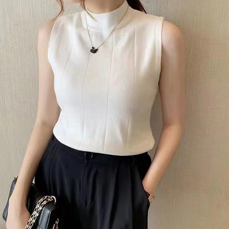 Modisches Strick-Tanktop mit halbem Rollkragen Sommer Damen Lässig Unifarben Ärmellose Weste