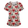 Women's Christmas Printed Uniform Work Uniform V-Neck Pocket Protective Work Uniform