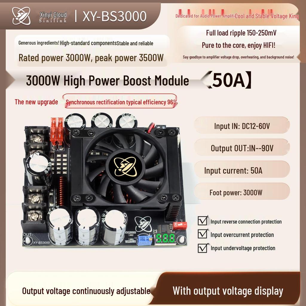 1500W 50A High-Current Low-Ripple Boost Power Module for Audio Amplifiers