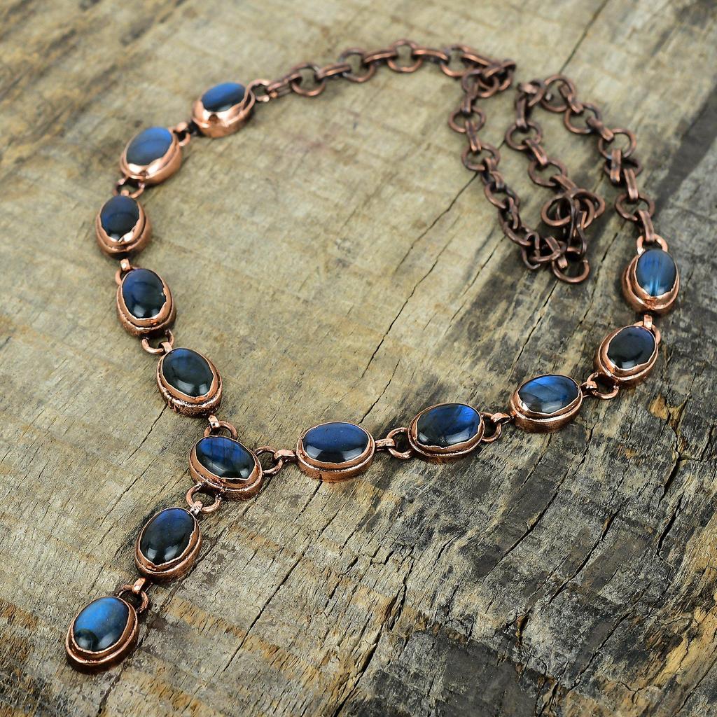 Labradorite necklace electroformed copper adjustable chain necklace labradorite gemstone jewelry handmade necklace copper jewelry for gifts