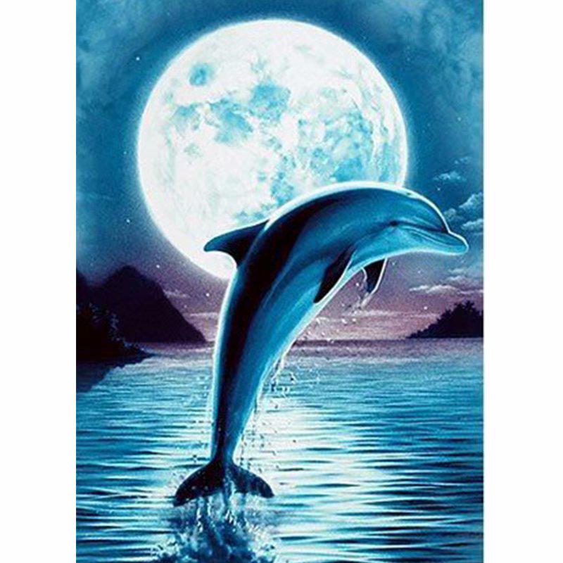 DIY 5D Full Drill Diamantmaling Dolphin Moon Broderi Korssting Mosaikk Hjem Dekor Gave