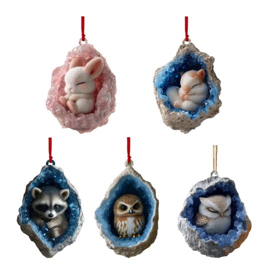 Geode Animal Decoration 2D Acrylic Forest Crystal Cave Little Animals Christmas Hanging Ornament