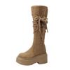 Wasteland Wind Fringed Woven Thick-soled High Knight Boots Women's Small Men Heightened Folds Piled Up But Knee Boots