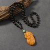 Wood Bead Beeswax Necklace No Matter Brand Pixiu Pendant Chicken Oil Yellow Amber Men's and Women's Long Sweater Chain Pendant