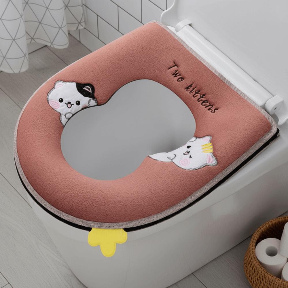 Washable Thickened Toilet Seat Cover Zipper Closure Cartoon Pattern Protective Cover Removable Toilet Mat Cushion Autumn Winter