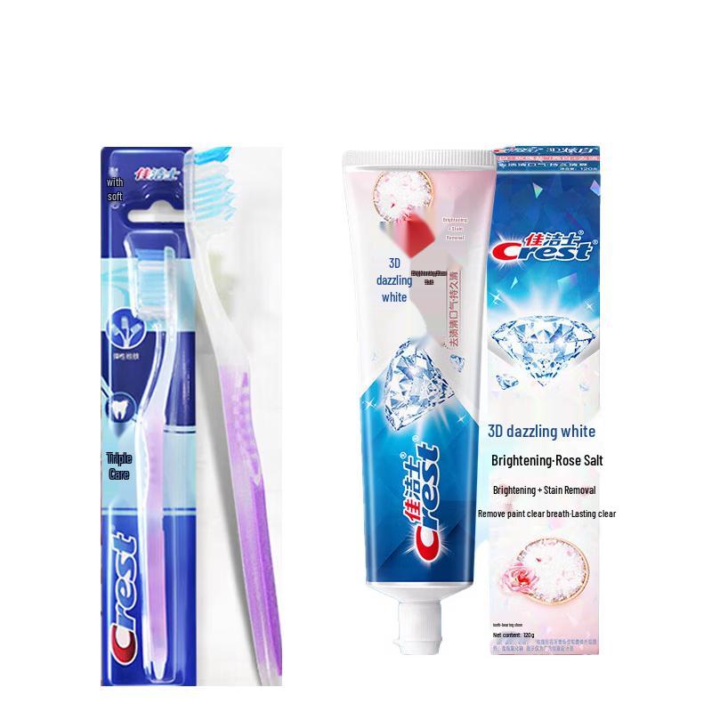 Crest Triple Care Toothbrush & 3D White Rose Salt Toothpaste Set