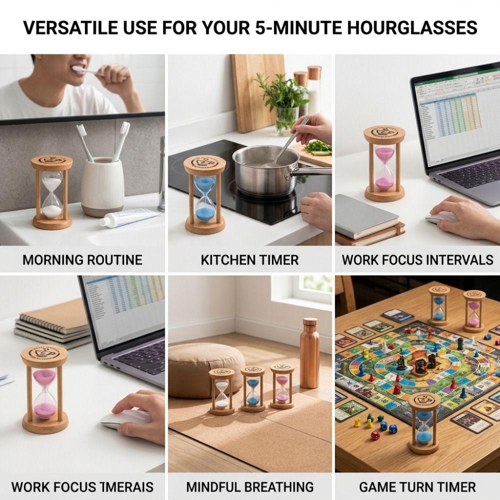 5 Minutes Wooden Hourglass Timer Portable Mini Sandglass Timer Sand Clock Timer  Toothbrush Timer