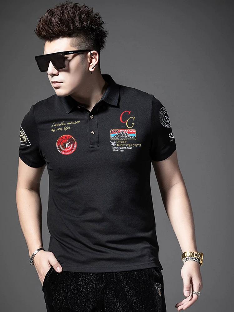 European Goods 2025 Summer New Arrival Classy Men Print Embroider Polo Shirt Men's Trendy Lapel Short Sleeve T-Shirt Men's Clothing