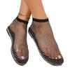 2025 summer independent station popular fishing net socks hollow low heel flat bottom rhinestone bottom sandals women's large size sandals