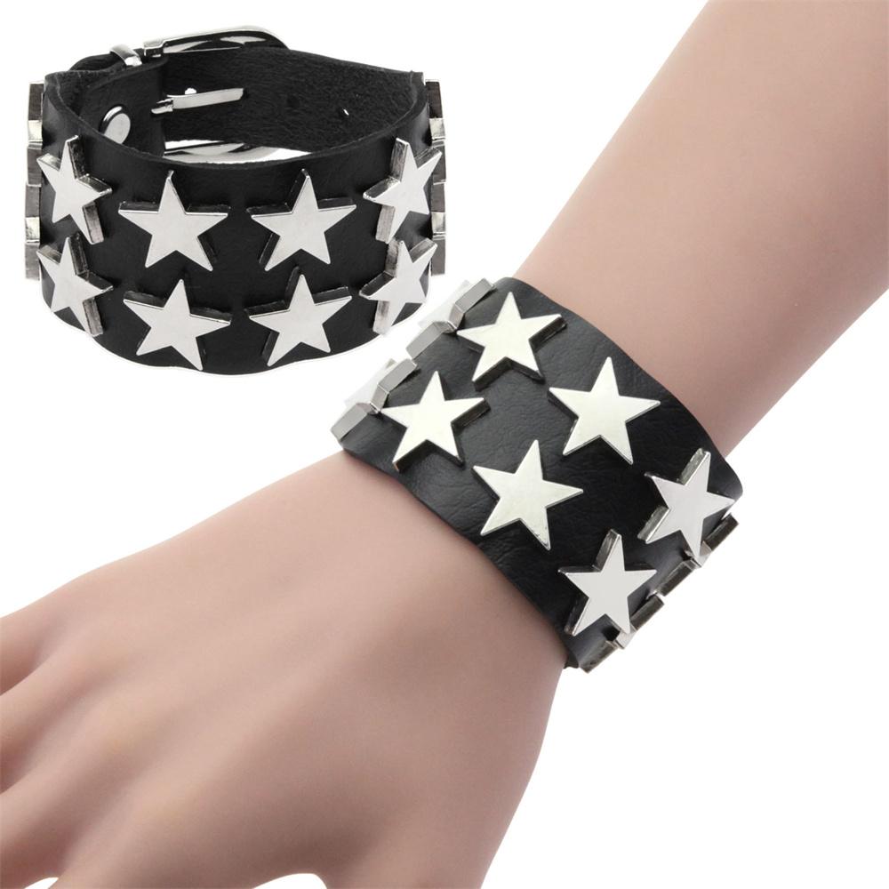 Classic Simple Fashion Leather Bracelets Men Women Punk Buckle Star Leather Wrap Bracelet & Bangle Couple Wristband Jewelry Gift