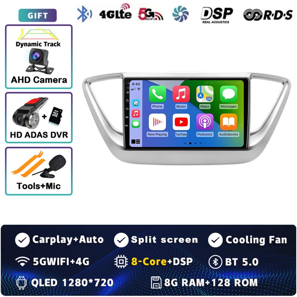 9" Android 14 Carplay Car Radio For Hyundai Solaris 2 Verna 2016-2020 Multimedia Video Player Navigation GPS Stereo 2Din WIFI+4G