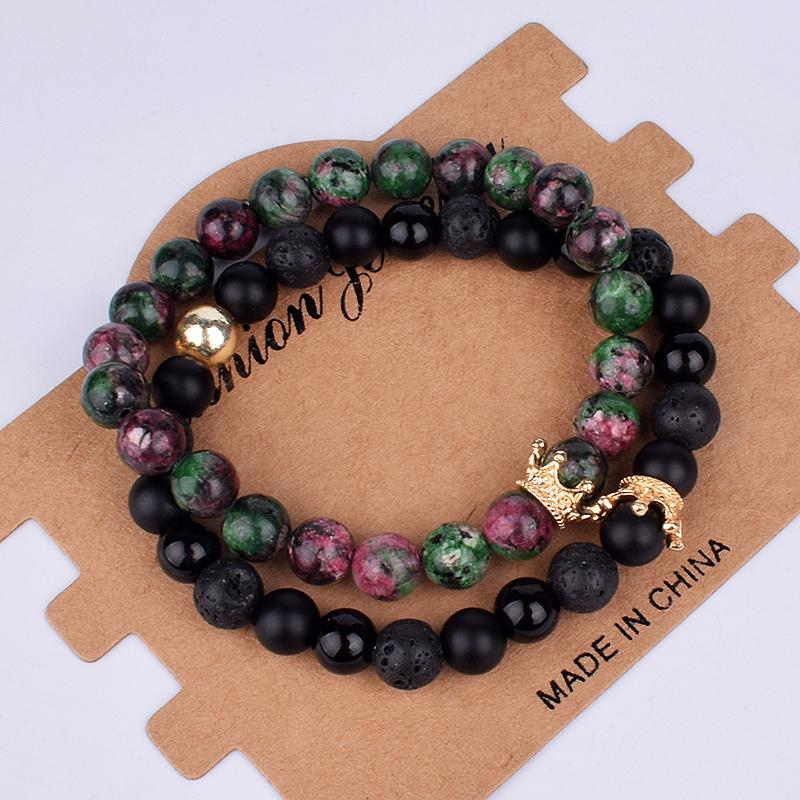 2pcs Charm Paired Bracelets Men Sets Crown Women's Bracelets Natural Stone Beads Wristband Couple Bracelet Gifts Friends Jewelry