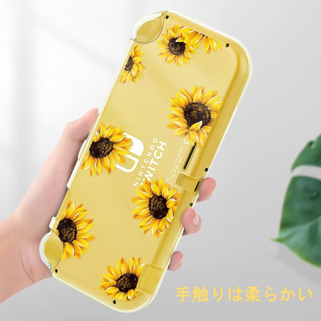 DLseego Switch Lite Transparente Removível PC Completo Fácil Bonito Estampa Girassol Design Capa, Cobertura, À Prova de Choque, Resistente a Arranhões, Proteção, Remoção,