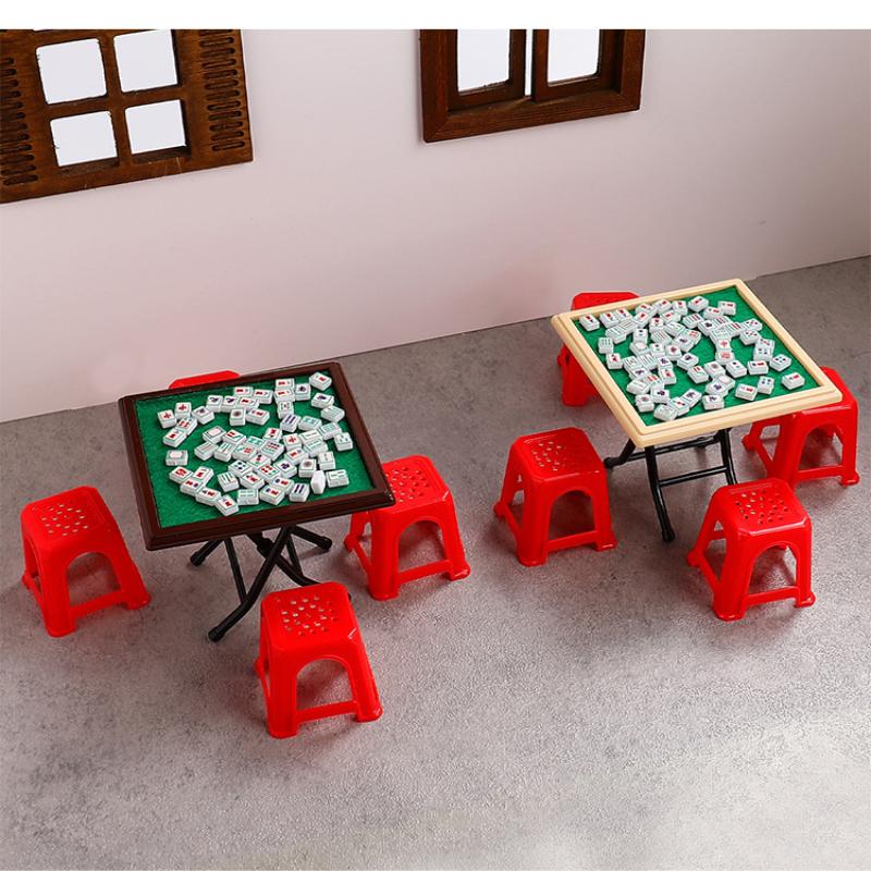 1 Set 1:12 Mini Mahjong Table & Chairs – Dollhouse Furniture Kit for Home Decor & Play