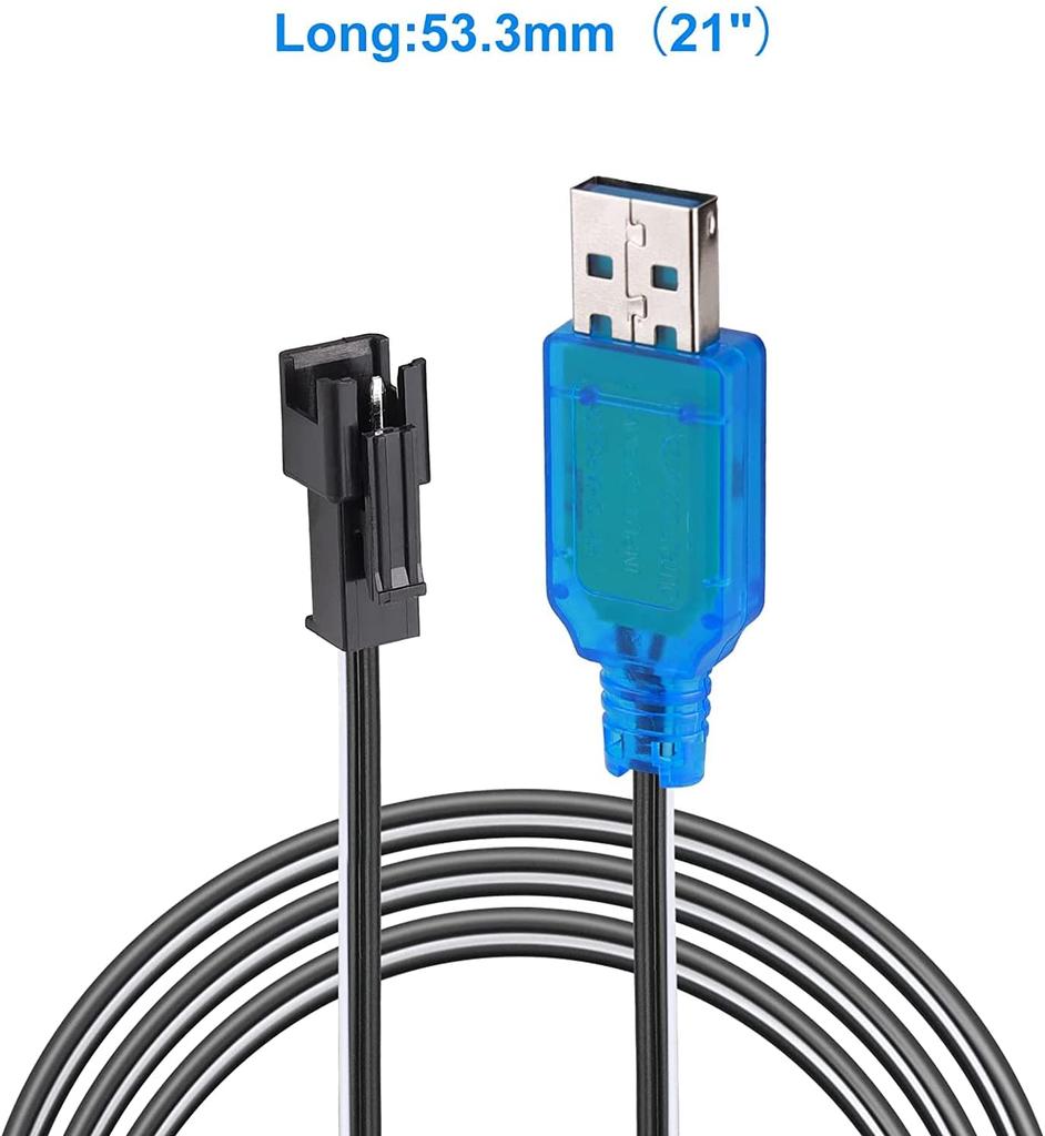 2-Pack USB Charging Cables with SM-2P Connector | 250mAh Output for 6V Ni-MH Batteries | Ideal for RC Cars, Model Toys, RC Helicopters – Blue