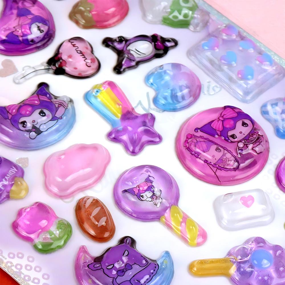 Kawaii Kuromi Pochacco Cinnamoroll Crystal Stickers Sanrio 3D Relief Decals Cute Decorative Stationery Planner Phone Case