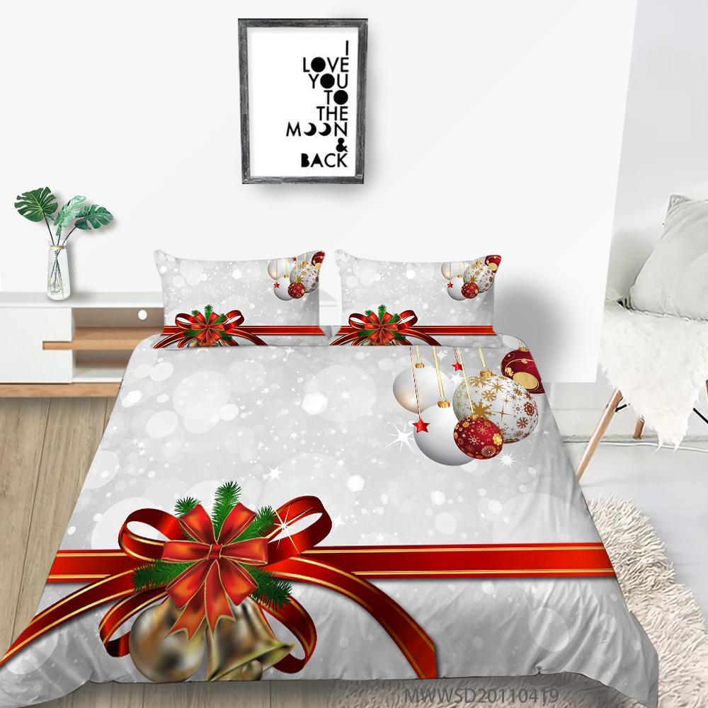 Polyester 3D Digital Printing Quilt Cover Pillowcase Three-Piece Christmas Gift