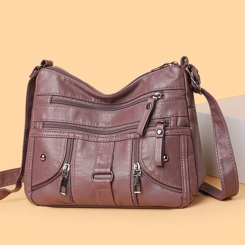 Double-layer small square bag 2 new soft leather mother bag large-capacity shoulder messenger bag casual travel women's bag