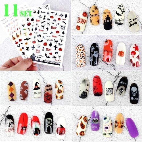 

(Set of 11) SE Halloween Ghost Pumpkin Makeup Nail Sticker Set of 11