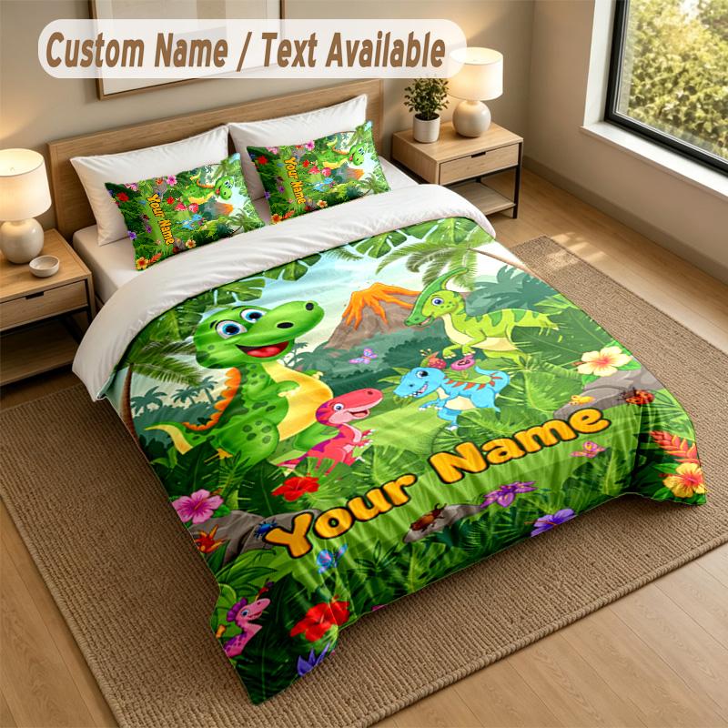 Dinosaur Theme Personalized 3Pcs Bedding Set Custom Text & Name 1 Sheet 2 Pillowcases Household Bedding 1pc