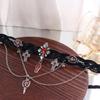 Punk Corss Halloween Skull Choker Skeleton Red Y2K Leather Necklace Gothic Imitation Pearl Tassel Beaded Necklace Unisex