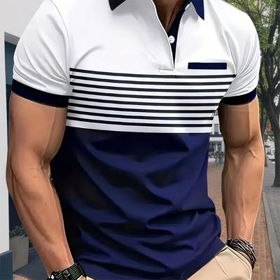 Summer Men's Striped 3D Digital Printed Casual and Comfortable Short Sleeved Polo Shirt Suitable for Business and Family Use