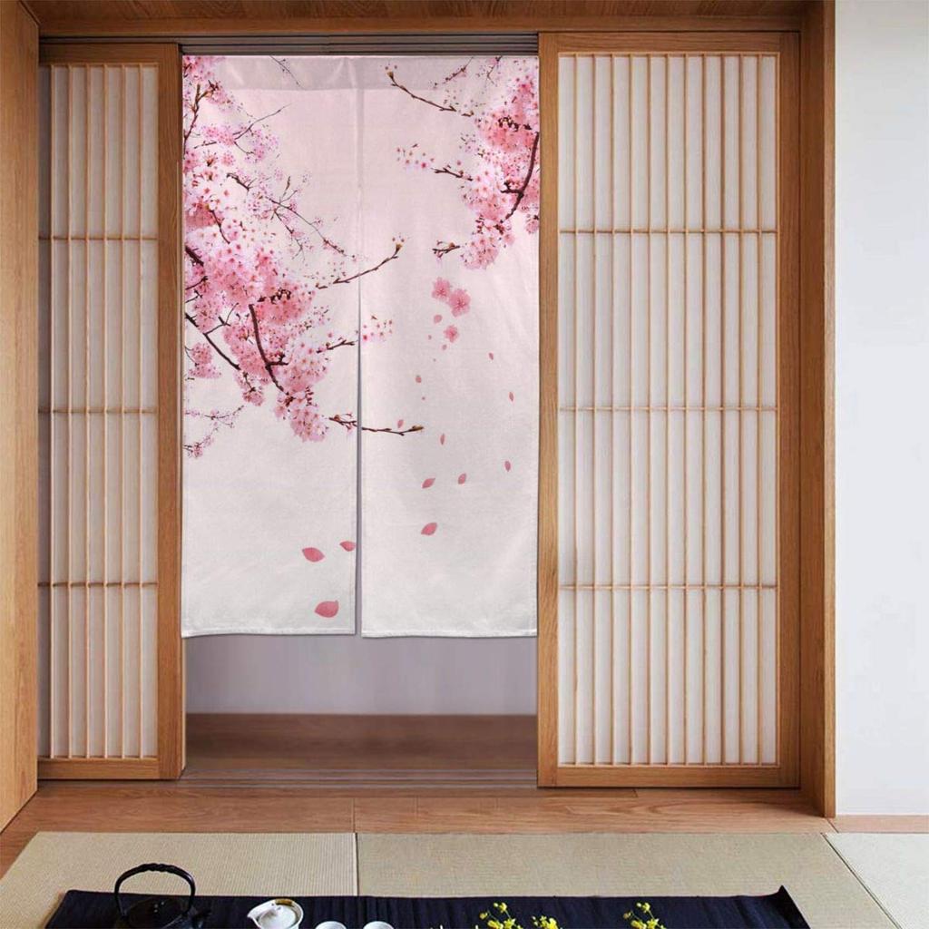 Noren Japonês Cortina Longa para Porta Flores de Cerejeira Rosa Cortina de Porta Tapeçaria para Decoração de Casa Cozinha