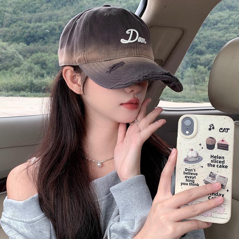 Women's new autumn and winter hats with letter embroidery and gradient color baseball caps, Japanese retro casual versatile personalized duckbill