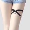 Womens Gothic Punk Elastic Thigh Garter Belt with Metal Star Pendant Leg Harness Straps Crisscross Bandages Leg Wraps