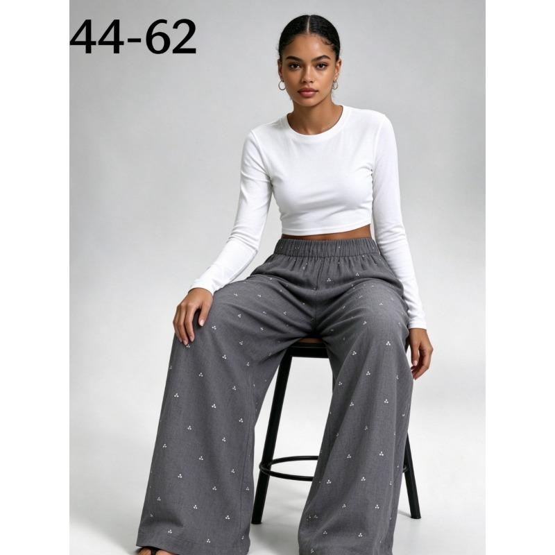 Women Wide Leg Pants Watercolor Big Floral Print Elastic Drawstring Casual Loose Trousers