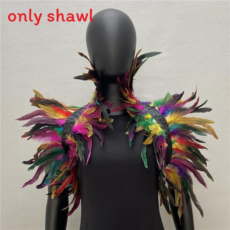 Feather Shawl Cape Costume Cloak With Faux Fur For Performance And Dance Shows