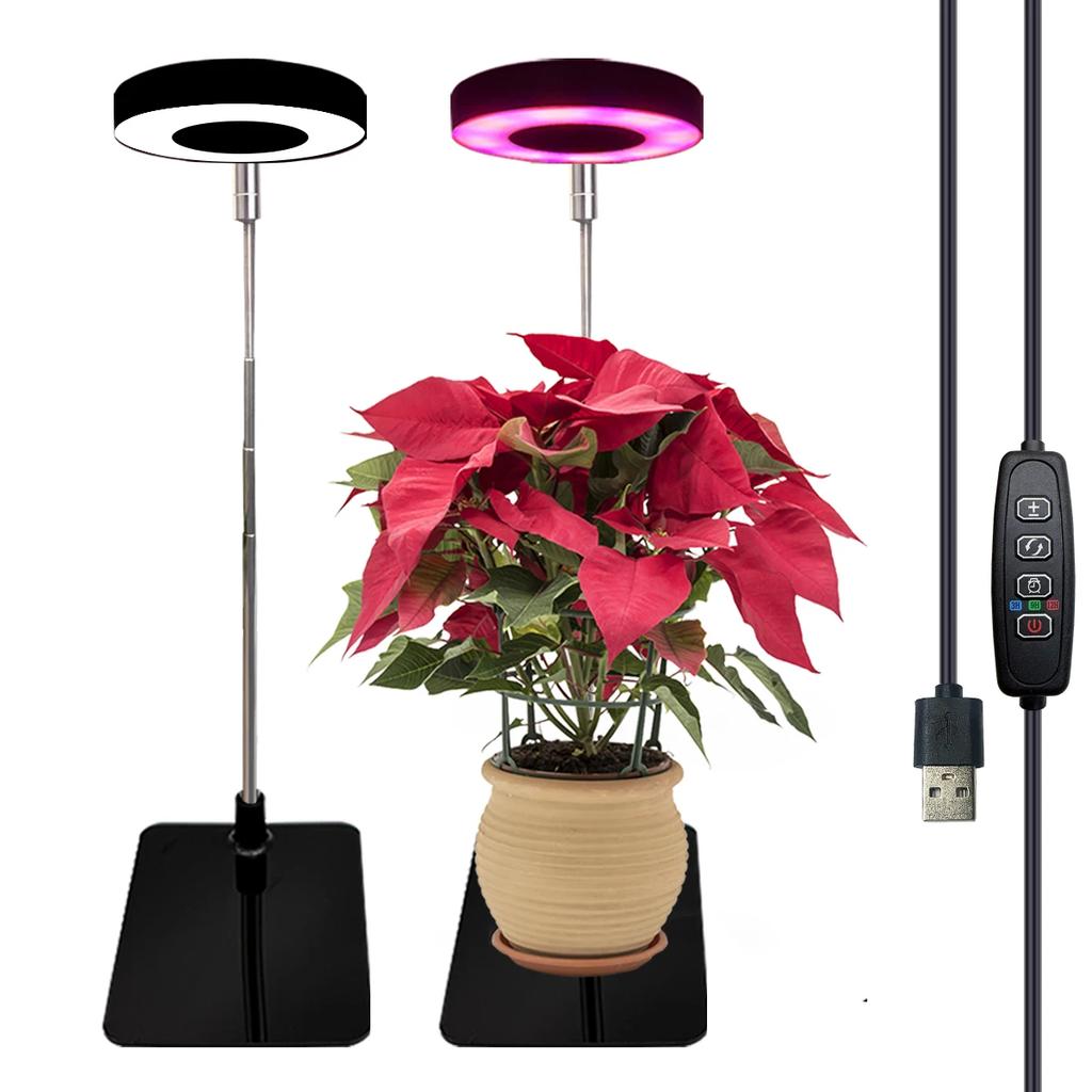 HOMEFISH 3-Color Full Spectrum LED Plant Grow Light with Base 3/9/12H Timer Height Adjustable 10-Level Dimming for Indoor Plants