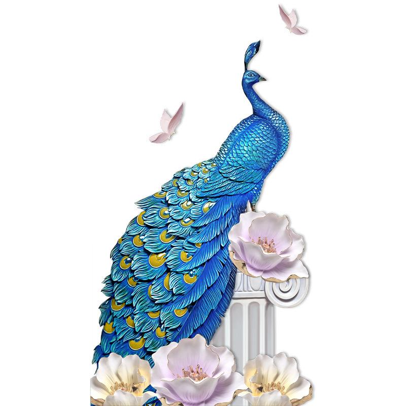 

New Blue Peacock Peony Wall Sticker for Bedroom Living Room Hallway Home Wall Decoration 40x90cm синий