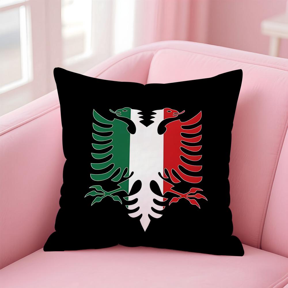 National Patriotic Symbol AAlbanians Flag Cushion Cover Pillowcase Short Plush Invisible zipper Room Sofa Cushion Cover