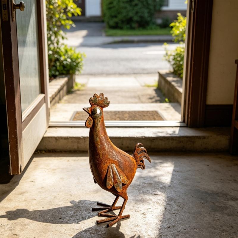 Metal Bird Statue Garden Piece for Gate Post and Porch Entry, 13 x 25 cm Iron Animal Figure for Flower Bed and Yard Display Outdoor Use