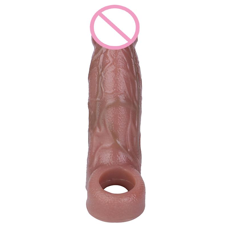 SXXY Silicone Realistic Penis Sleeve With Foreskin Head Reusable Condoms Cock Rings Extender Male Sex Toys Dick Enlarger