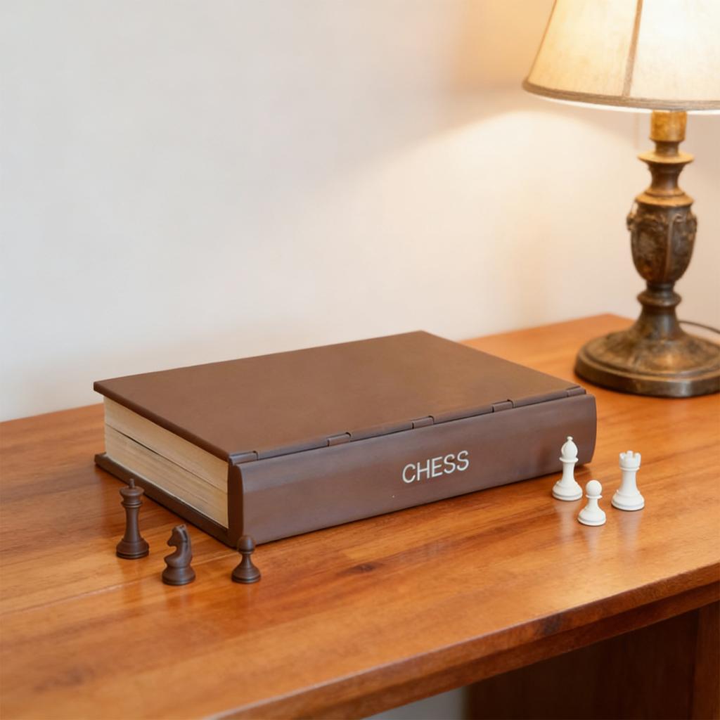 Chess, 3D Printed Chess Book, Book Board Games, Chess Set, Books Design Folding Board Game For Adults, Portable Compact Game Set And Decorat