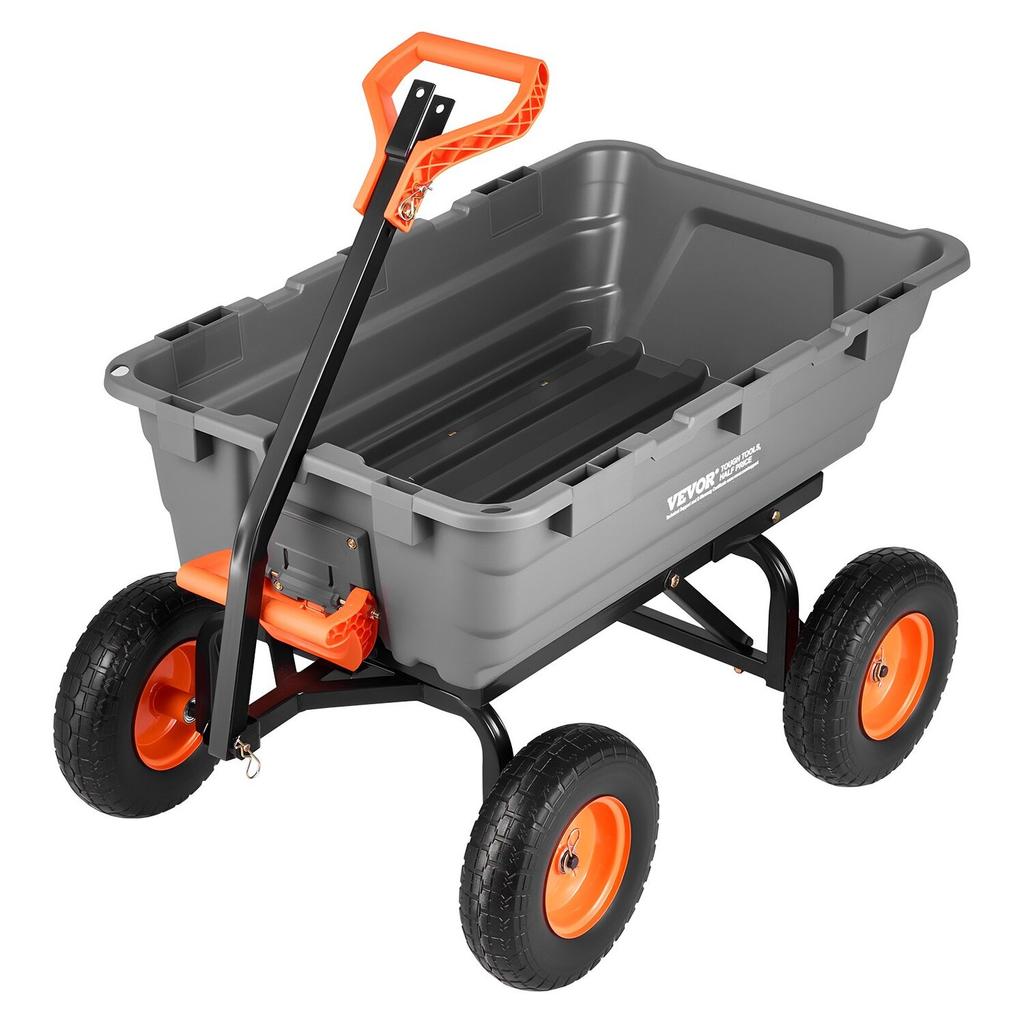 Garden Dump Cart, 544 kg Poly Dump Cart, Garden Carts Dumps Wagon with Storage Fence, 2-in-1 Convertible Handle, 90° Quick-Dumps Mechanism, 180°